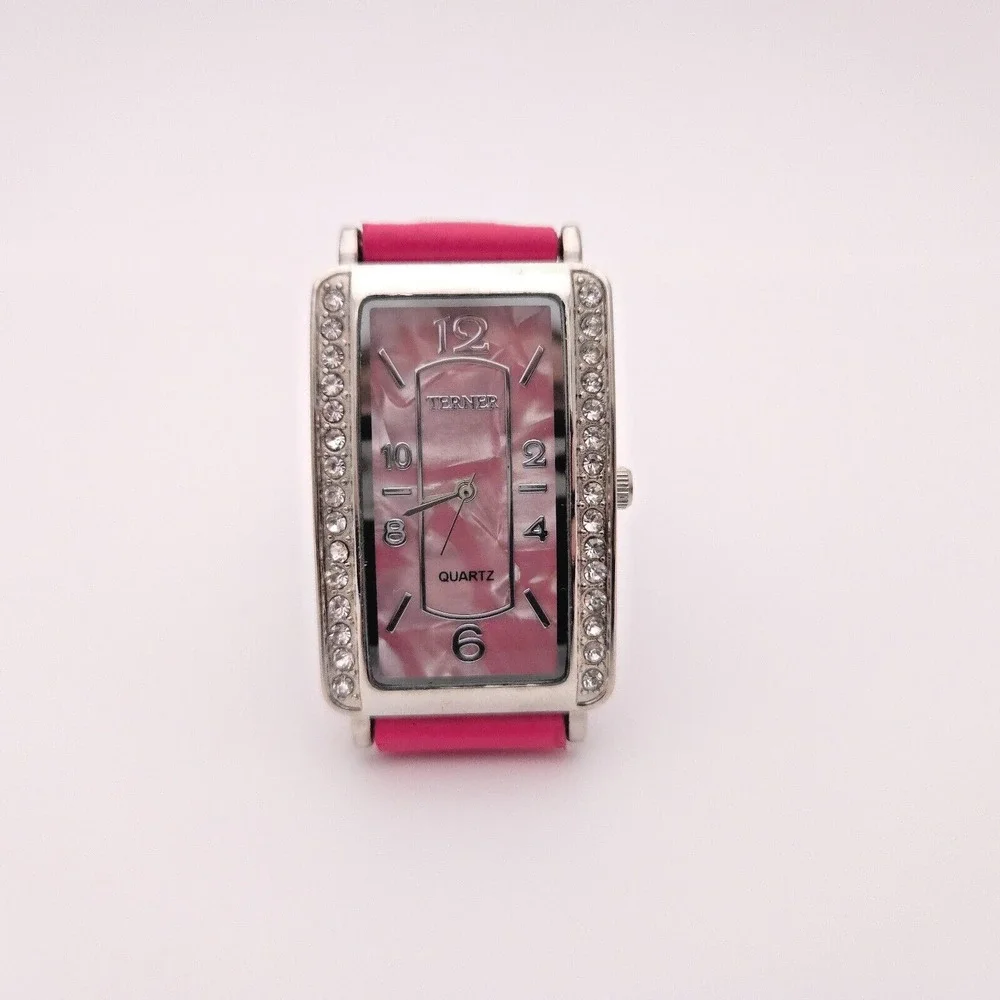 Women's Terner Pink & Silver‎ Toned Bling Wristwatch w/ Adjustable Buckle Band